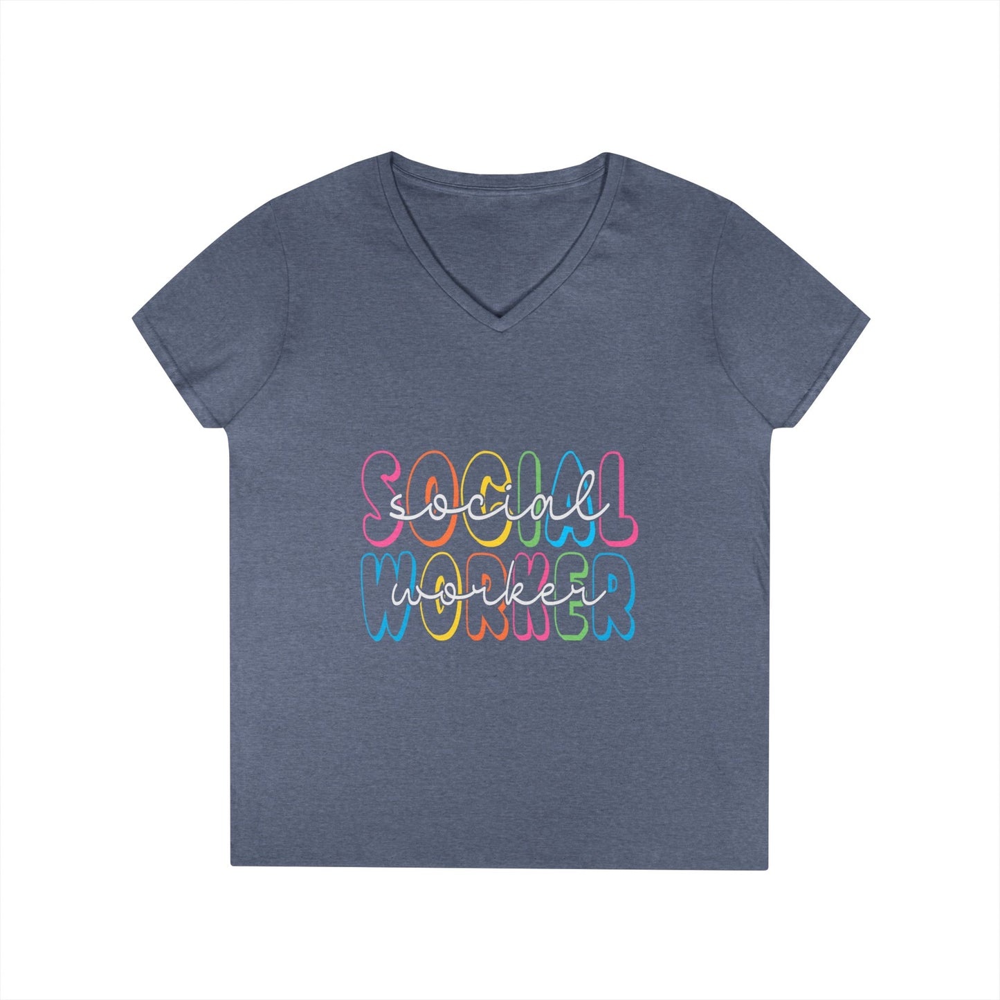 Social Worker V-Neck T-Shirt — Colorful Retro Script Women’s Tee