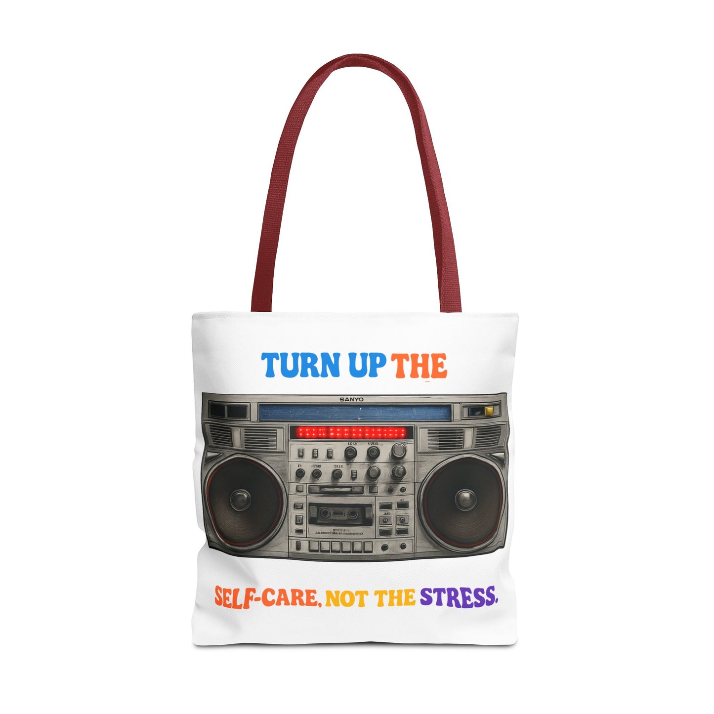 Turn Up the Self-Care Tote Bag — Retro Boombox 'Self-Care, Not the Stress' (Mental Health/Social Worker)