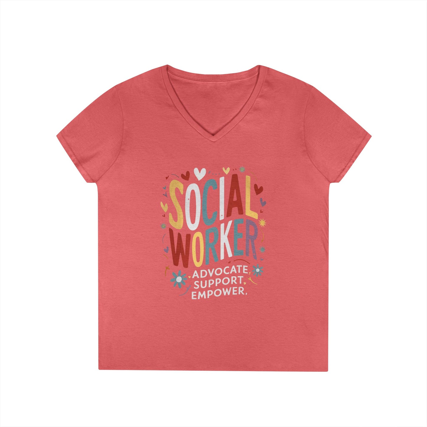 Social Worker V-Neck Tee — "Social Worker: Advocate. Support. Empower."