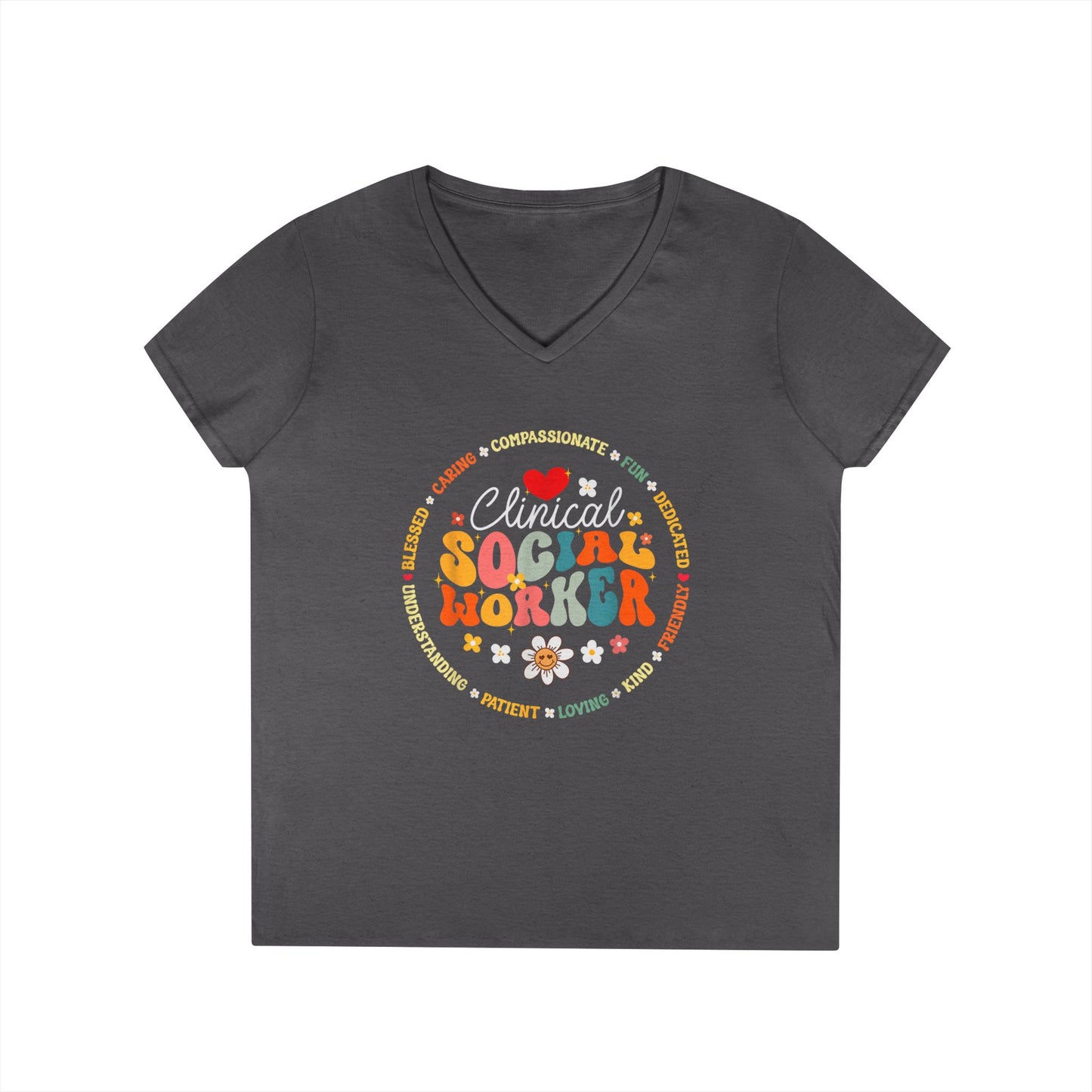 Clinical Social Worker V-Neck T-Shirt — Retro Floral Appreciation Tee