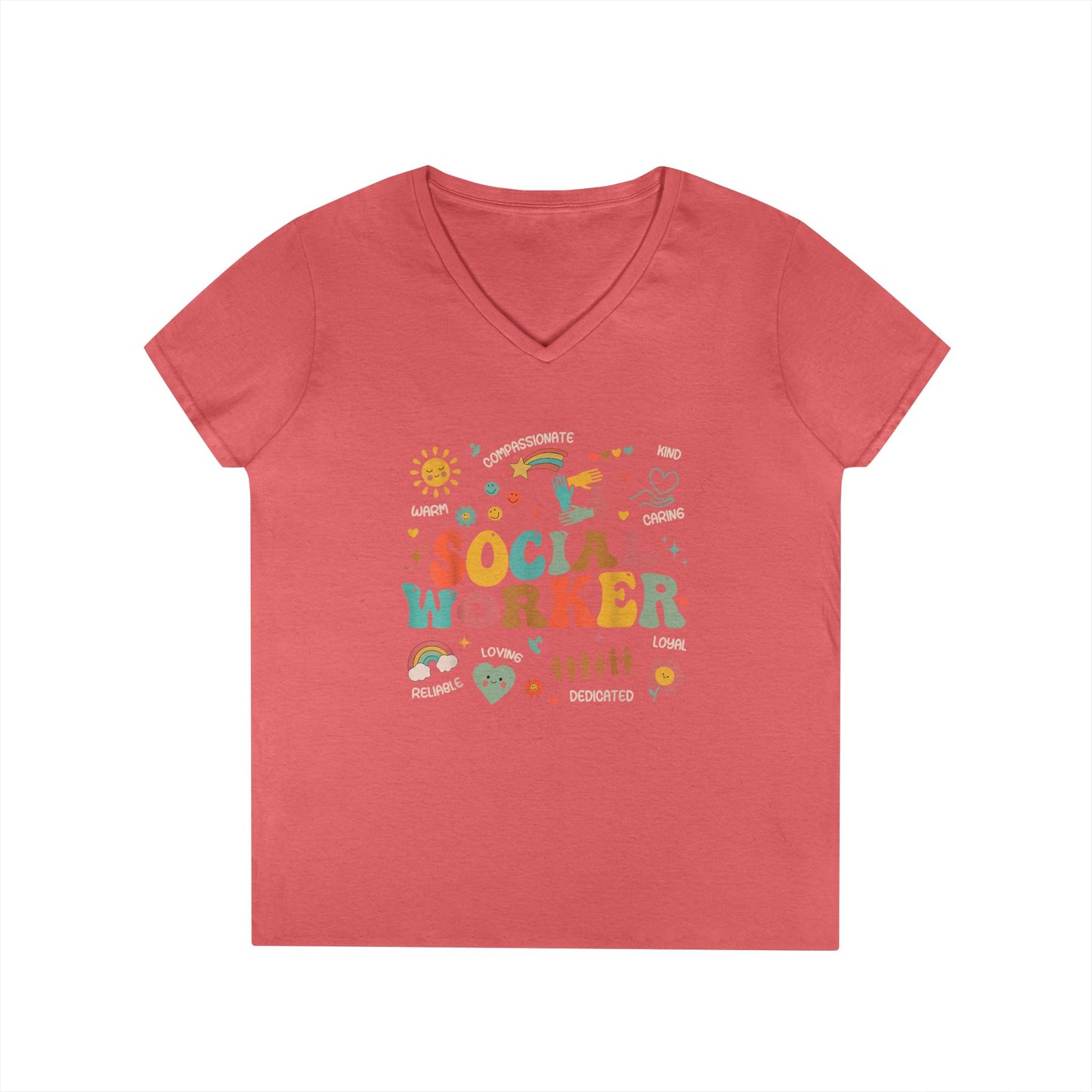 Ladies' V-Neck T-Shirt — Colorful 'October' Retro Fall Graphic Tee - Social Worker
