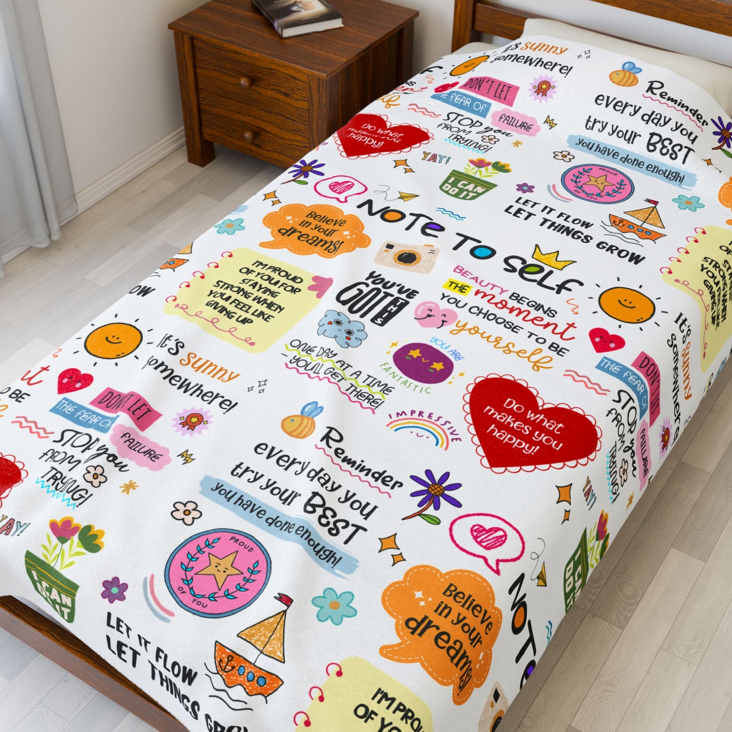 Motivational Quote Plush Blanket – “Note to Self” Cozy Velveteen Throw - Social Work