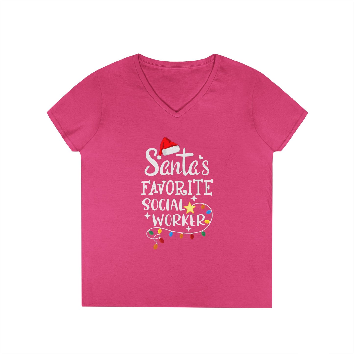 Santa’s Favorite Social Worker V-Neck Tee — Christmas Holiday Gift for Female Social Workers