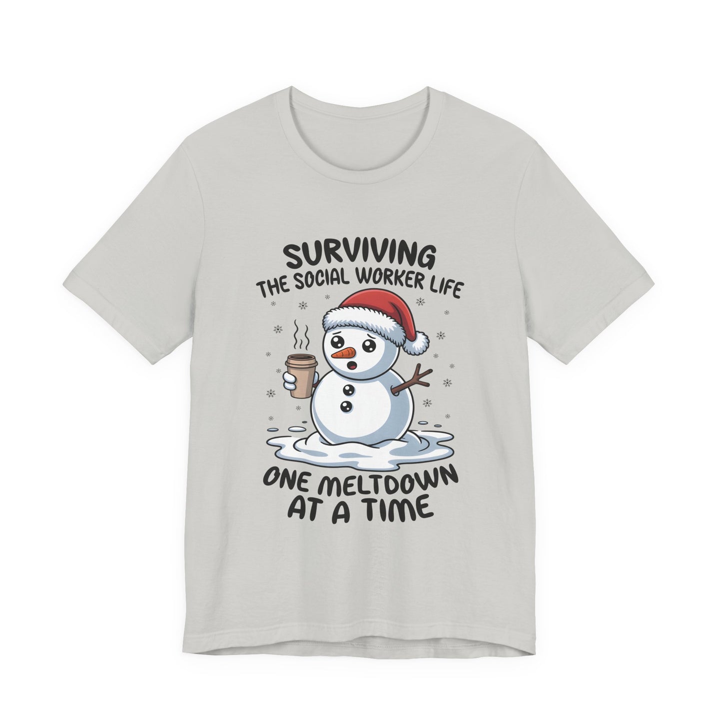 Men's Social Worker Snowman Tee — "Surviving the Social Worker Life: One Meltdown at a Time"