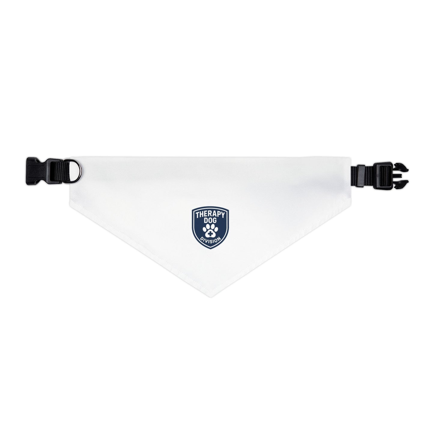 Therapy Dog Bandana Collar — White Pet Bandana with Shield Patch