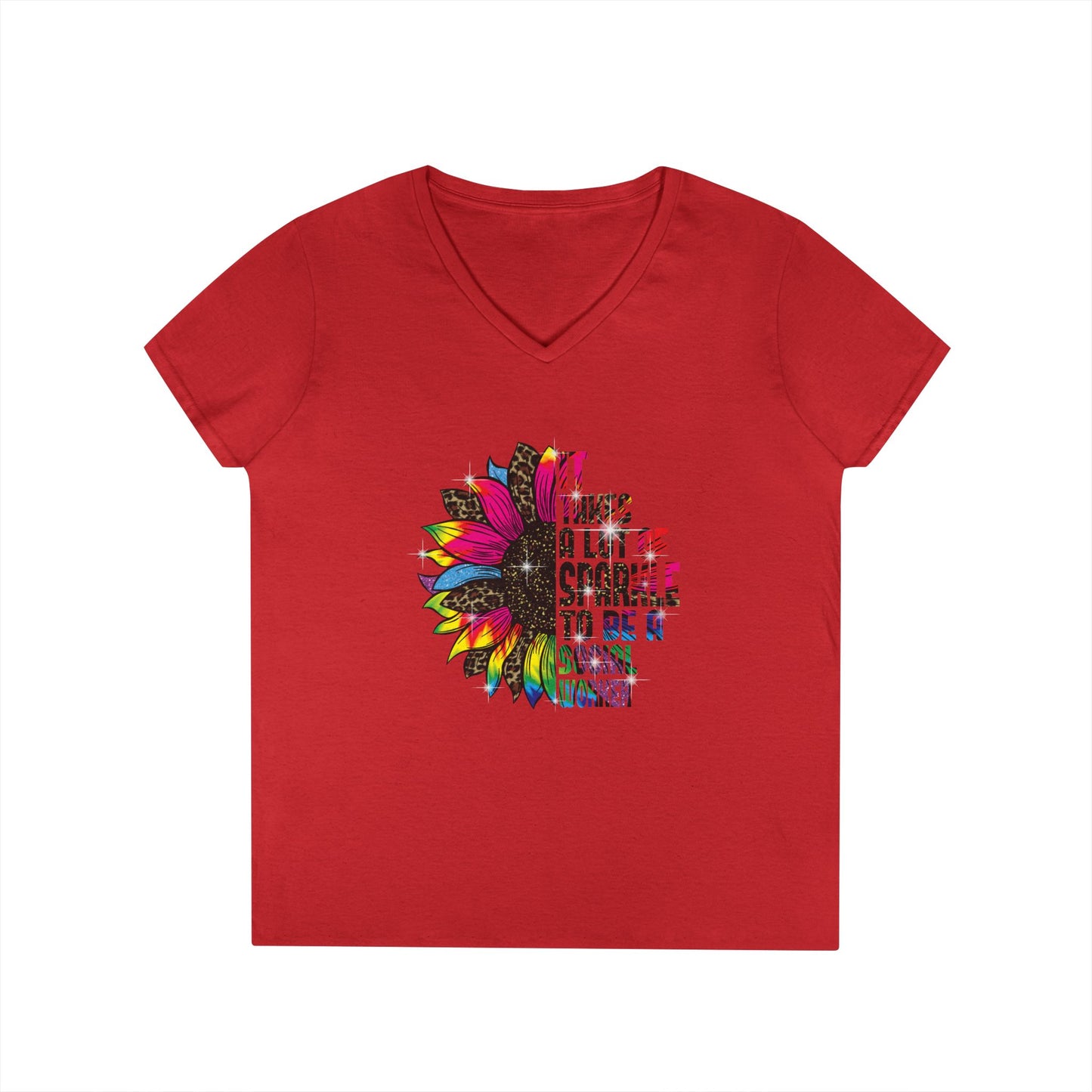 Social Worker V-Neck T-Shirt - "It Takes A Lot Of Sparkle To Be A Social Worker" Colorful Floral Design