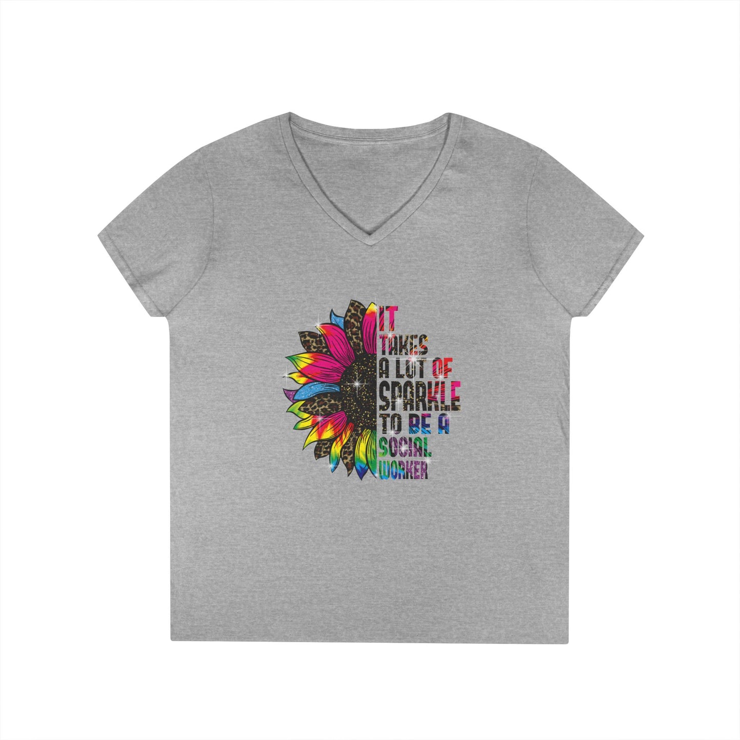 Social Worker V-Neck T-Shirt - "It Takes A Lot Of Sparkle To Be A Social Worker" Colorful Floral Design