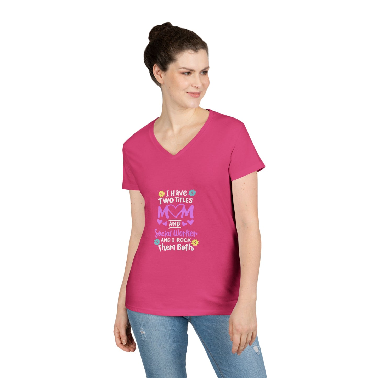 Mom and Grandma V-Neck Tee – “I Have Two Titles: Mom and Nana” Floral Mother's Day Shirt