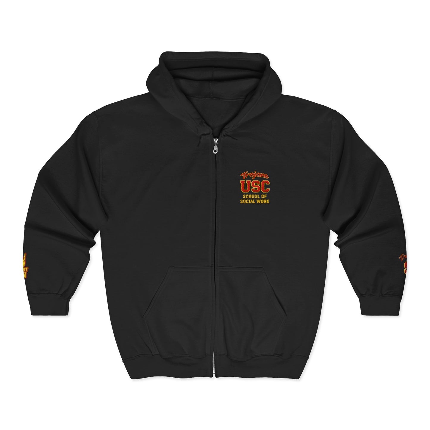 USC School of Social Work- Full-Zip Hoodie – Chest & Sleeve Logo Zip-Up Sweatshirt