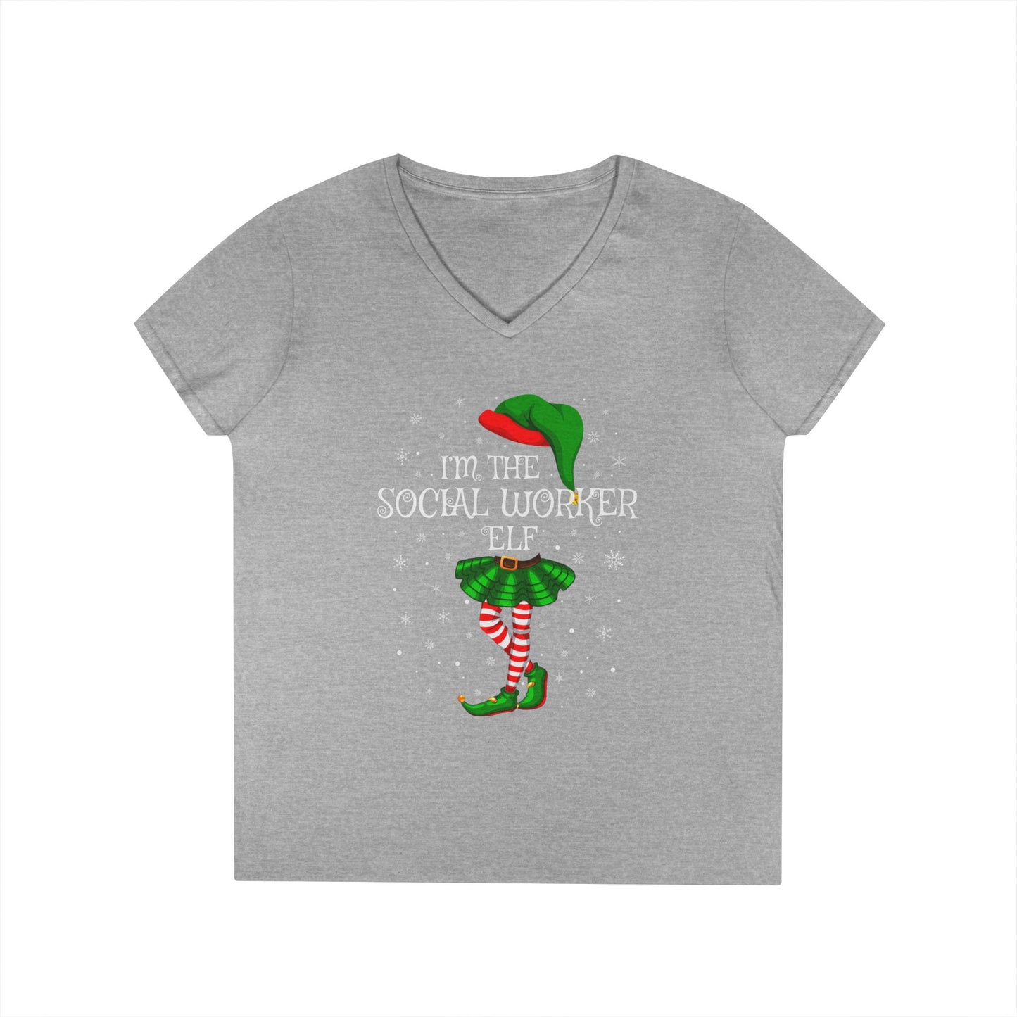 Social Worker Elf V-Neck T-Shirt — Christmas Holiday Tee for Social Workers