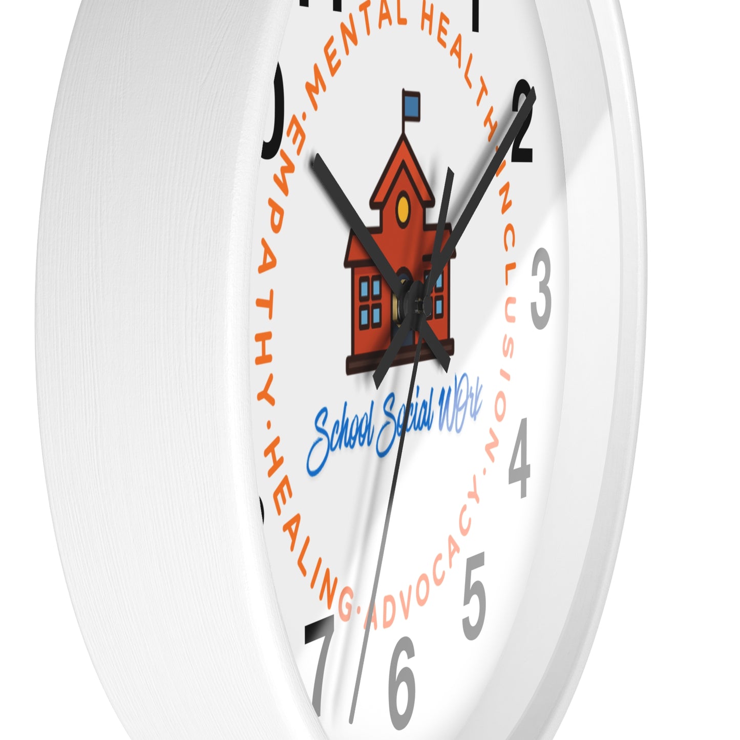 School Social Work Wall Clock - Advocate for Mental Health & Inclusion (WITH NUMBERS)