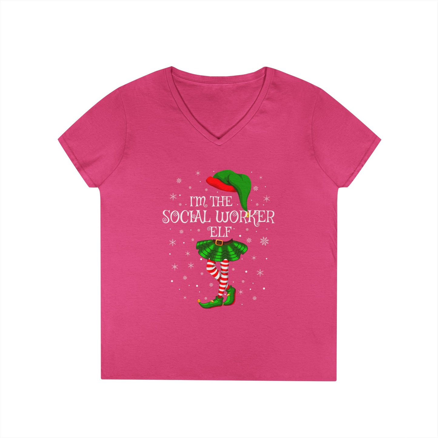 Social Worker Elf V-Neck T-Shirt — Christmas Holiday Tee for Social Workers