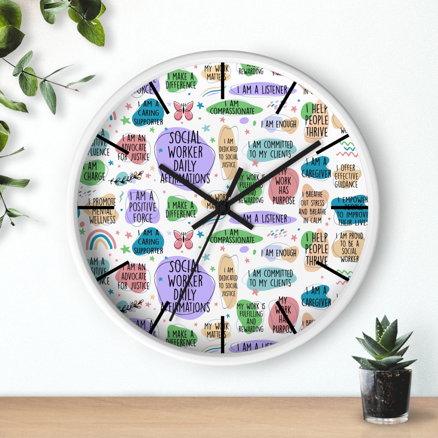 Social Worker Daily Affirmations Wall Clock — Inspirational Office Decor