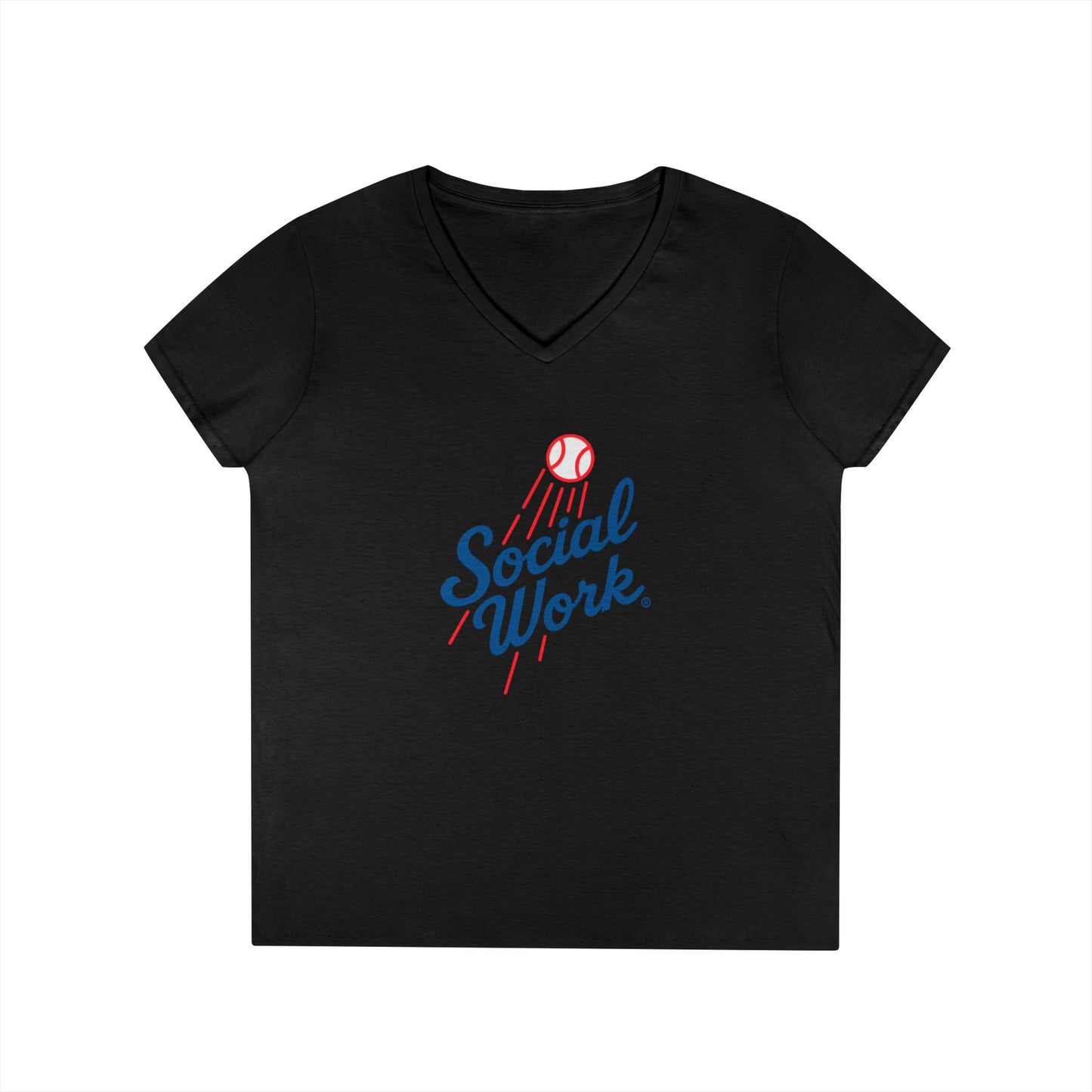 Social Work Baseball V-Neck Tee — Retro 'Social Work' LAD Baseball Script Shirt for Women