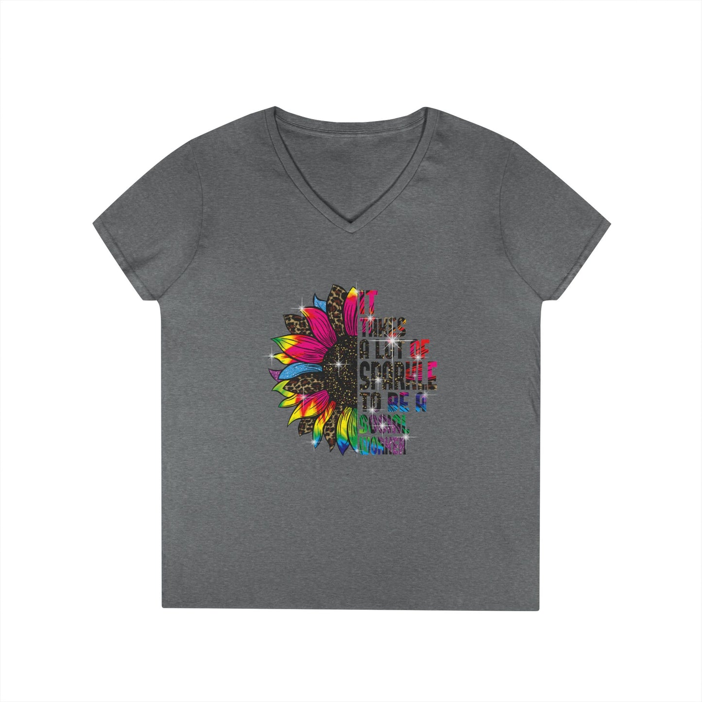 Social Worker V-Neck T-Shirt - "It Takes A Lot Of Sparkle To Be A Social Worker" Colorful Floral Design