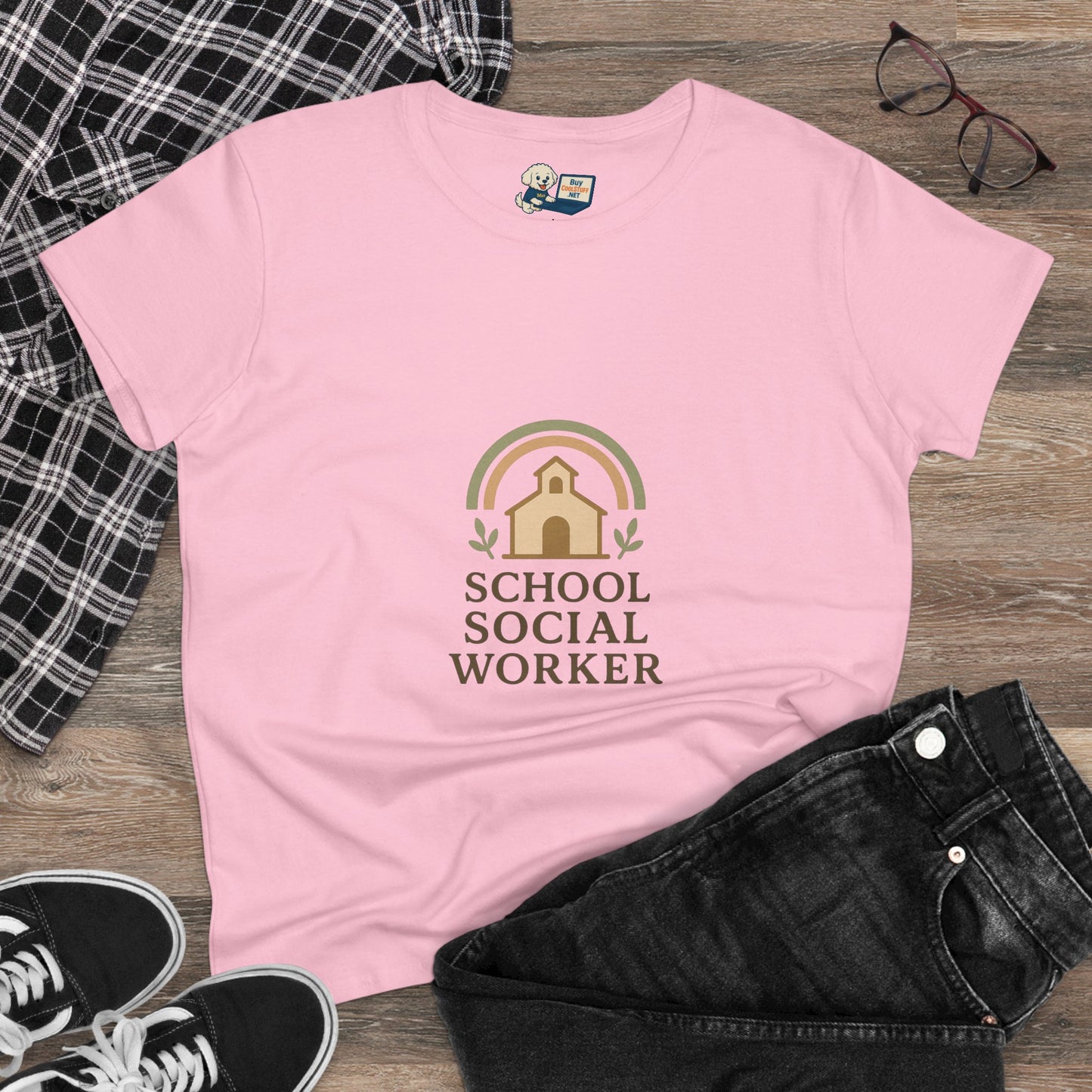 School Social Worker with Earth Tone Logo -Women's Midweight Cotton T-Shirt