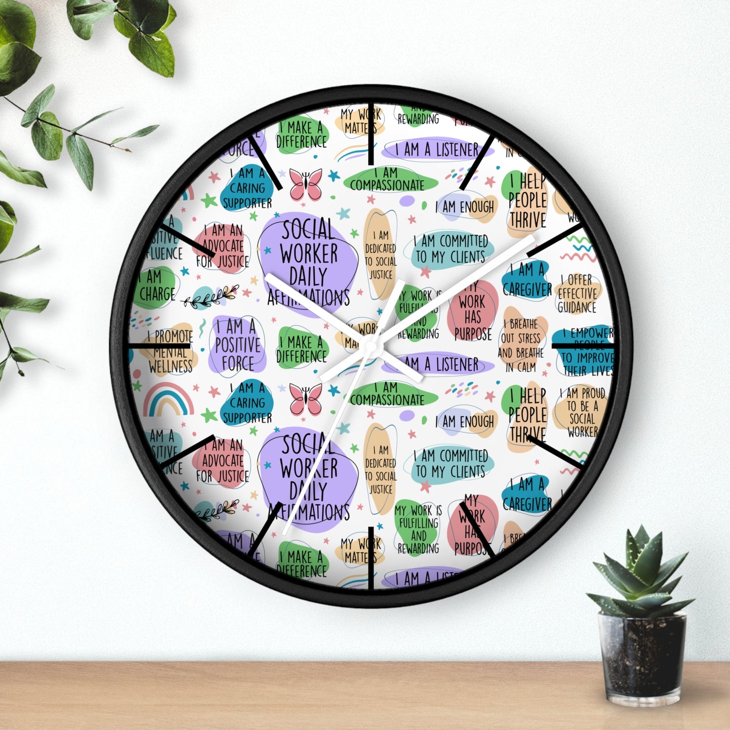 Social Worker Daily Affirmations Wall Clock — Inspirational Office Decor