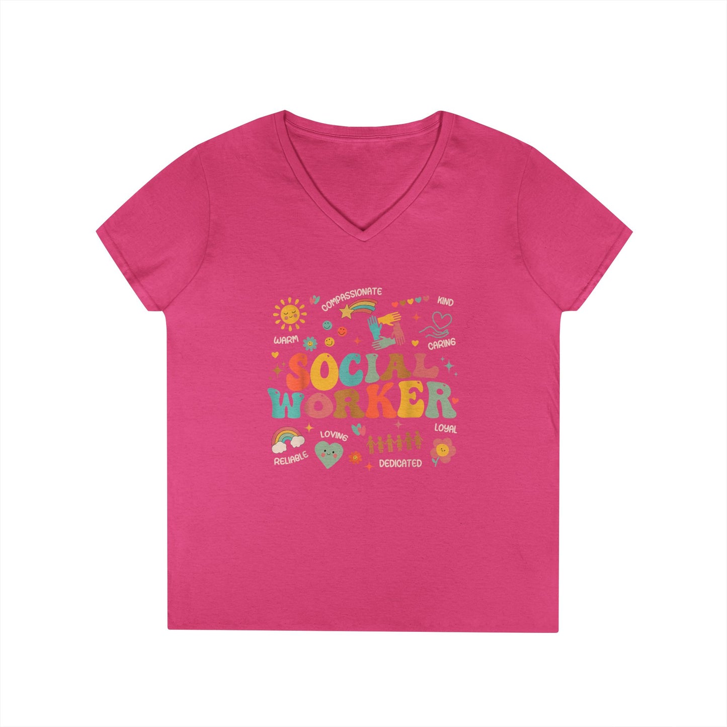 Ladies' V-Neck T-Shirt — Colorful 'October' Retro Fall Graphic Tee - Social Worker