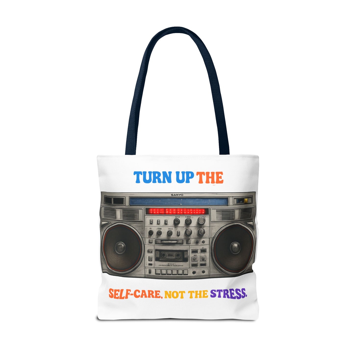 Turn Up the Self-Care Tote Bag — Retro Boombox 'Self-Care, Not the Stress' (Mental Health/Social Worker)