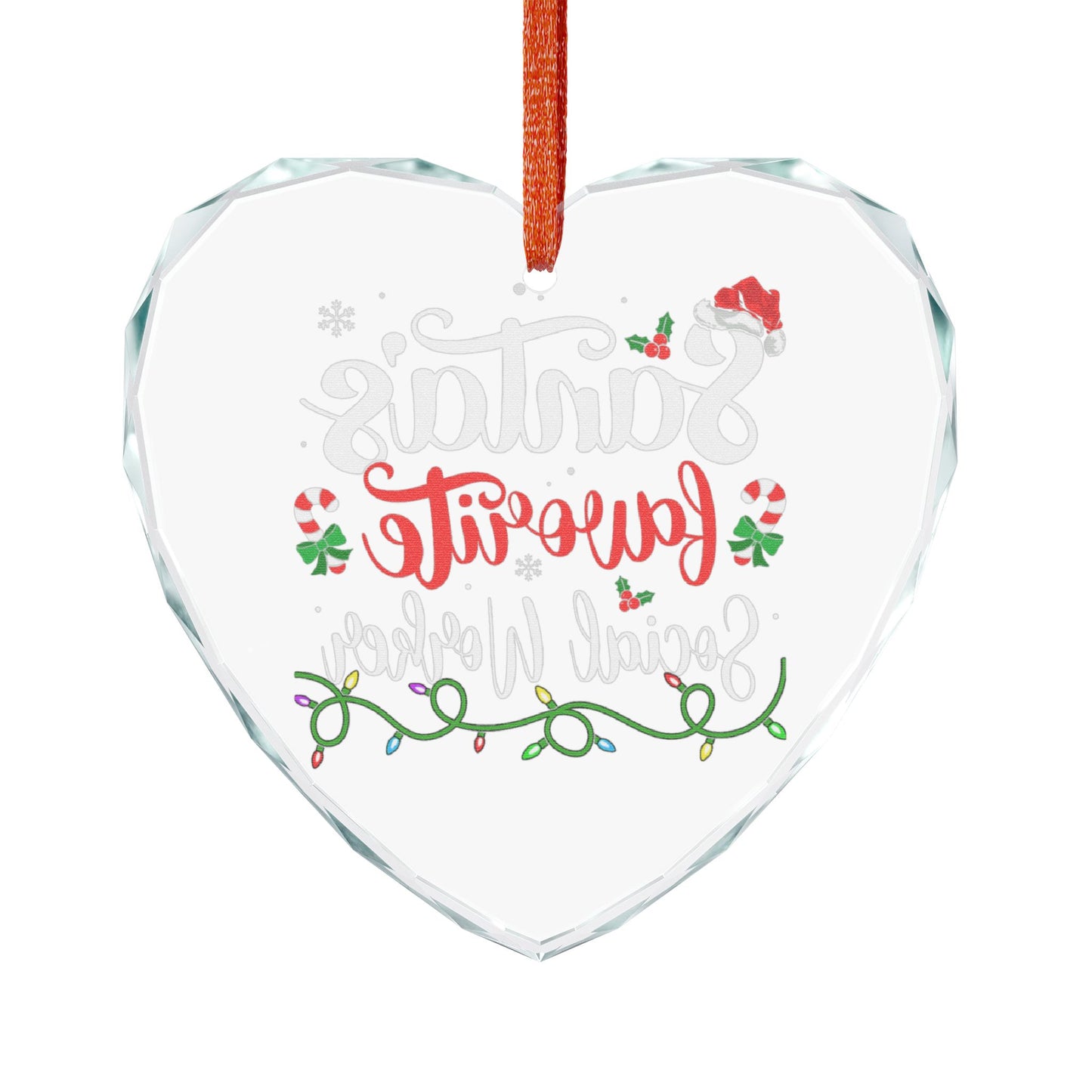 Crystal Ornament — "Santa’s Favorite Social Worker" Holiday Heart Keepsake