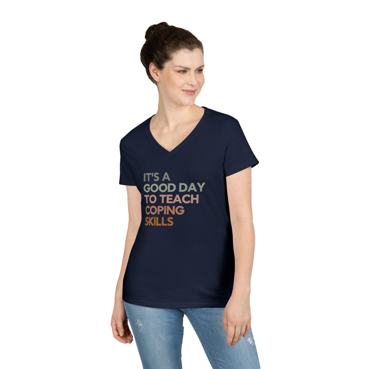 Coping Skills V-Neck Tee — "It's a Good Day to Teach Coping Skills" Ladies' T-Shirt - School Social Worker