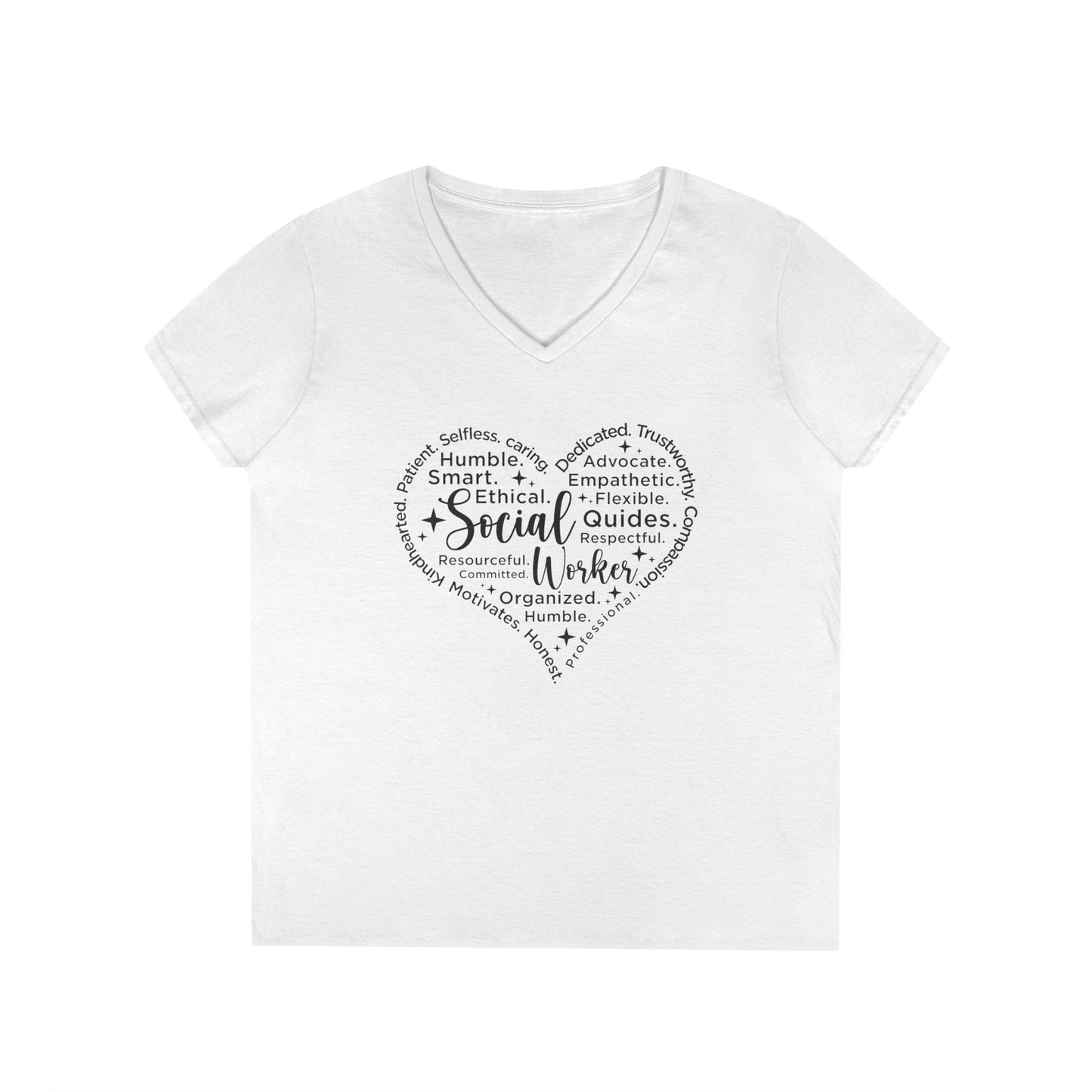 Social Worker Heart V-Neck Tee — Inspirational Word Cloud Shirt for Women