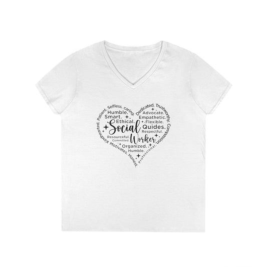 Social Worker Heart V-Neck Tee — Inspirational Word Cloud Shirt for Women