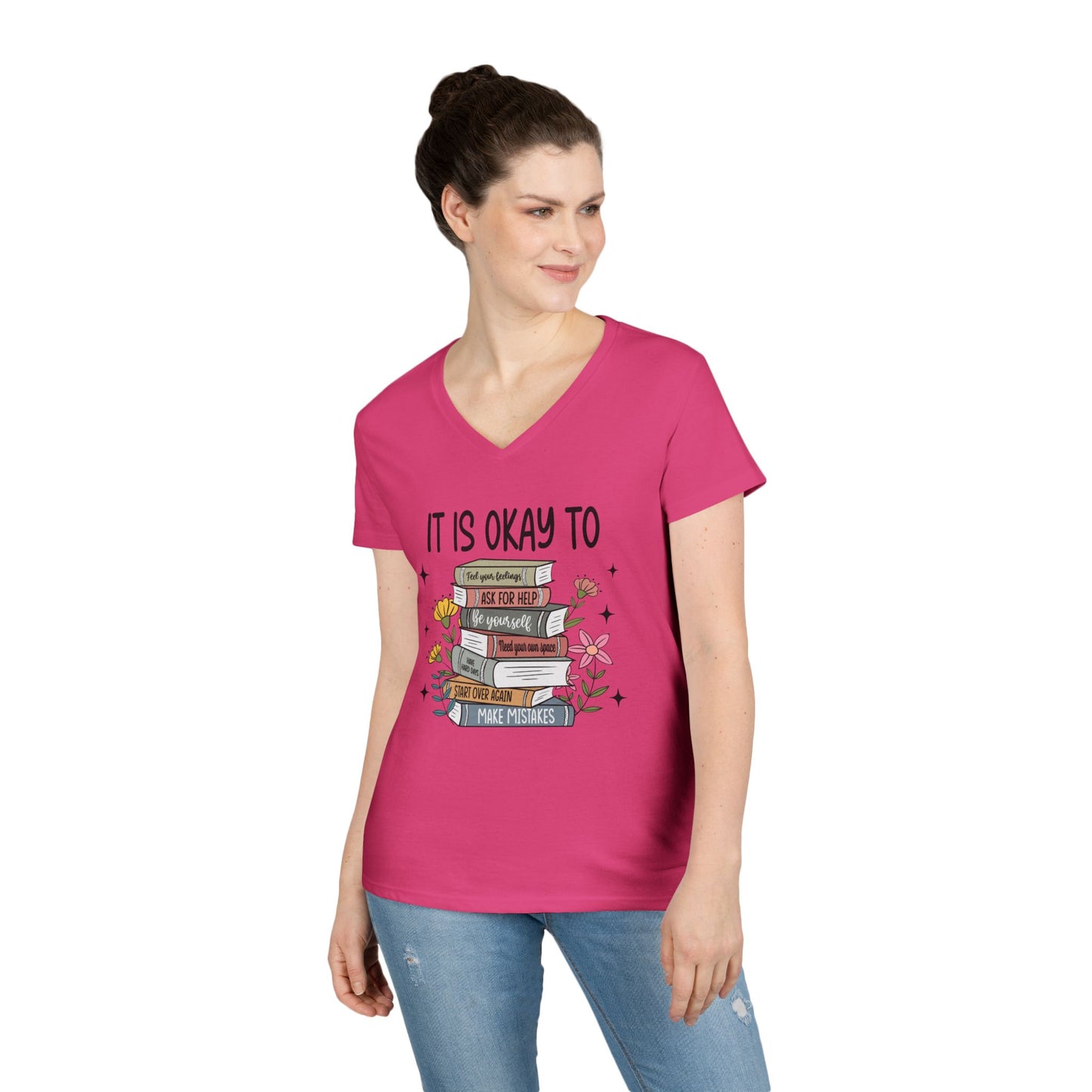 Ladies' V-Neck T-Shirt - "It's OK" - School Social Worker