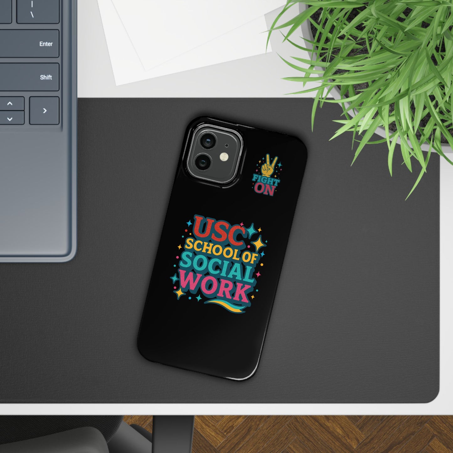 USC Trojans Slim I-Phone Case - School of Social Work - Glitter Style (Black)