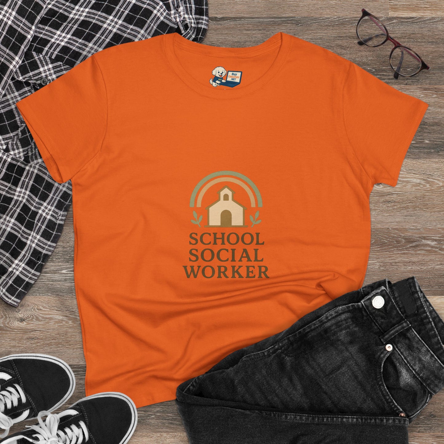 School Social Worker with Earth Tone Logo -Women's Midweight Cotton T-Shirt