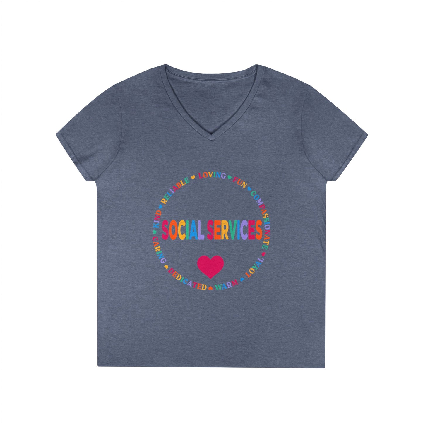 Social Services Rainbow Heart V-Neck Tee — Caring Social Worker Shirt