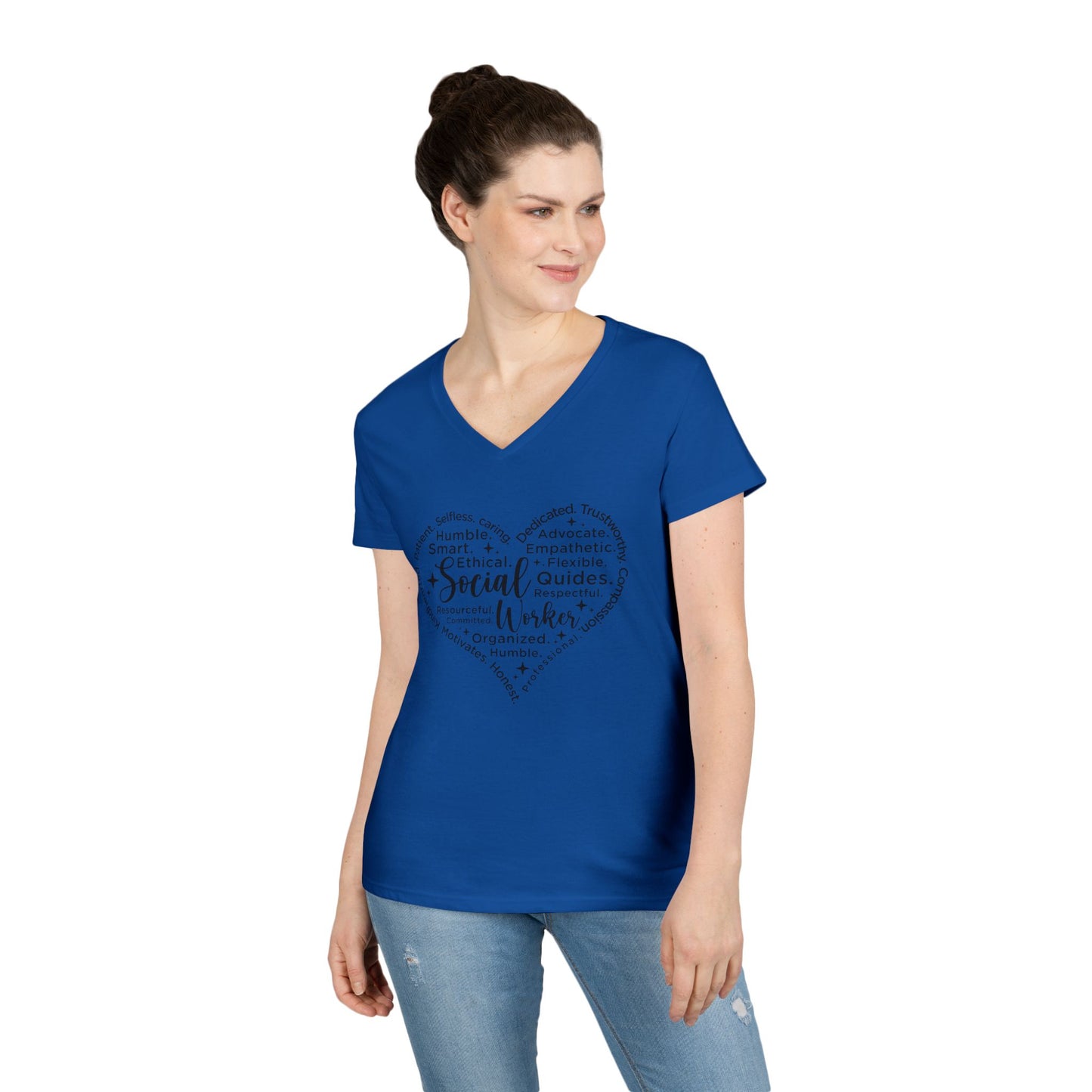 Social Worker Heart V-Neck Tee — Inspirational Word Cloud Shirt for Women