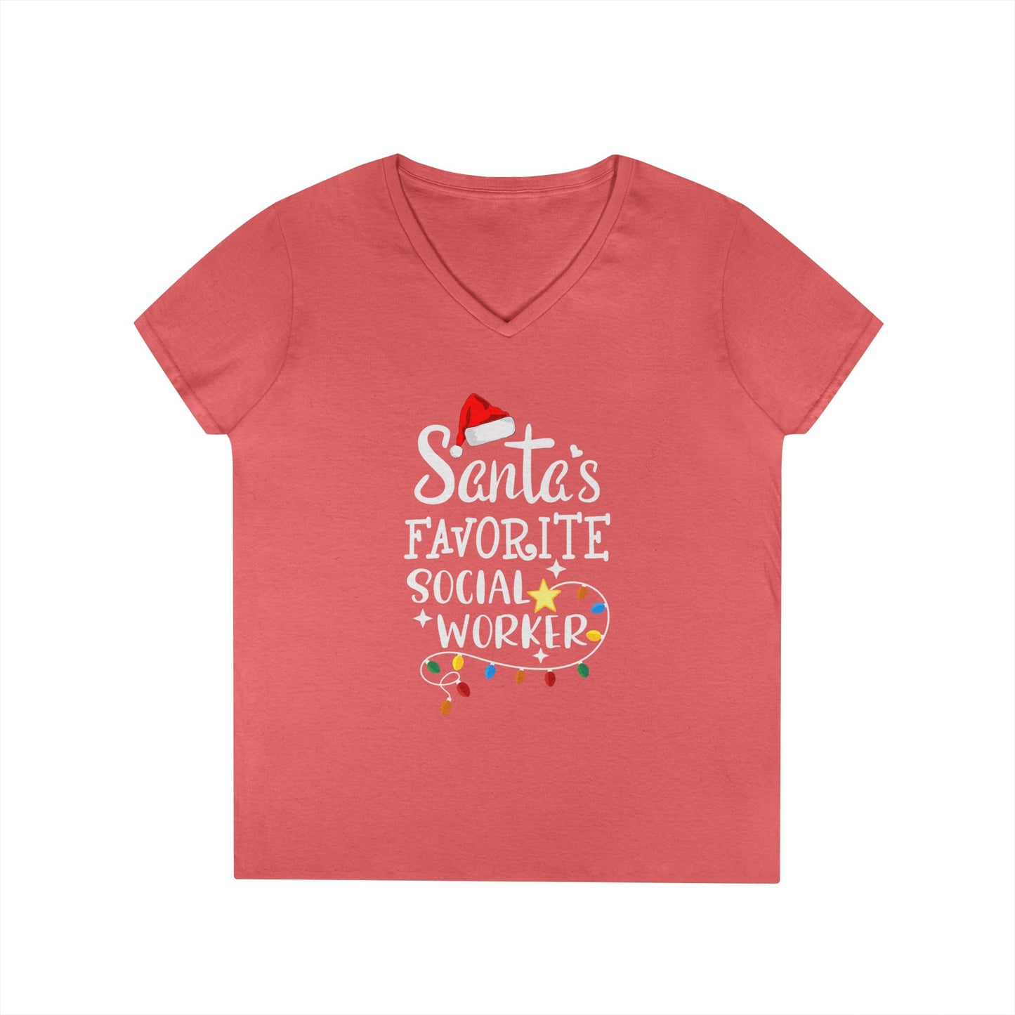 Santa’s Favorite Social Worker V-Neck Tee — Christmas Holiday Gift for Female Social Workers