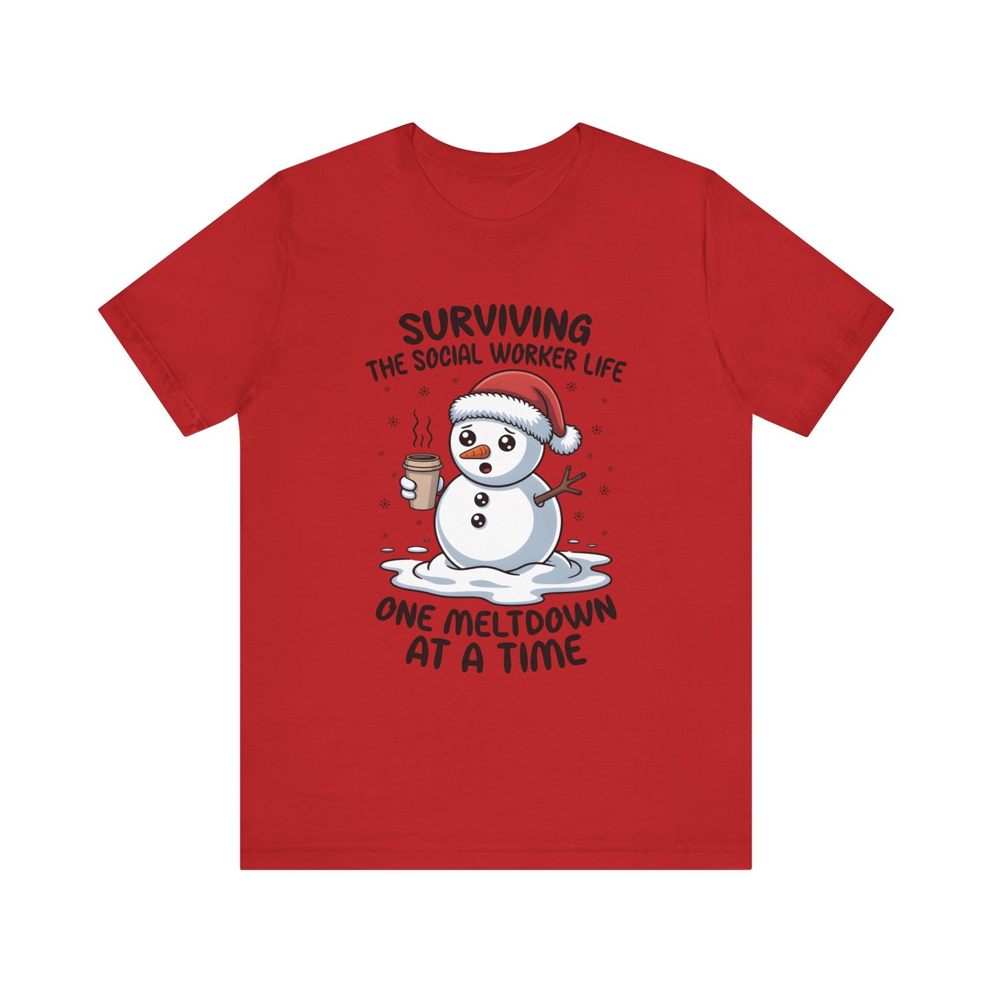 Men's Social Worker Snowman Tee — "Surviving the Social Worker Life: One Meltdown at a Time"