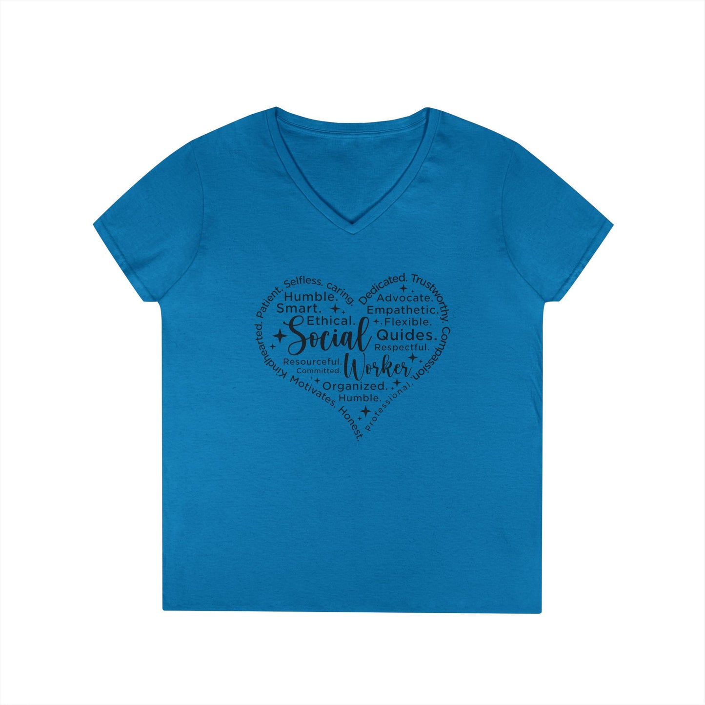 Social Worker Heart V-Neck Tee — Inspirational Word Cloud Shirt for Women