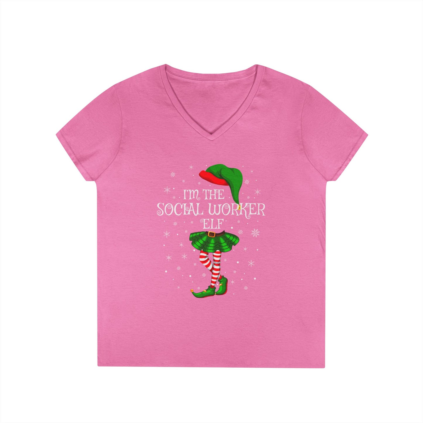 Social Worker Elf V-Neck T-Shirt — Christmas Holiday Tee for Social Workers
