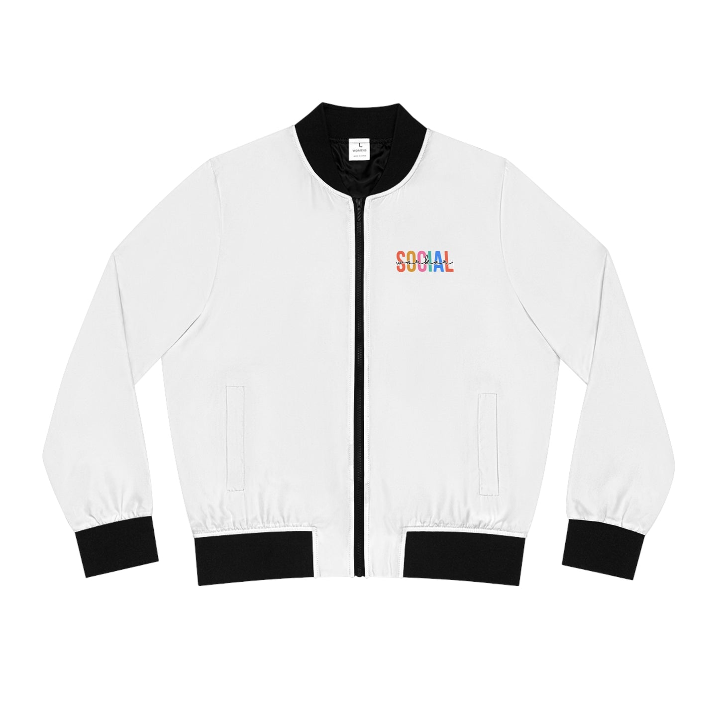 Social Worker Word Cloud Bomber Jacket (White)