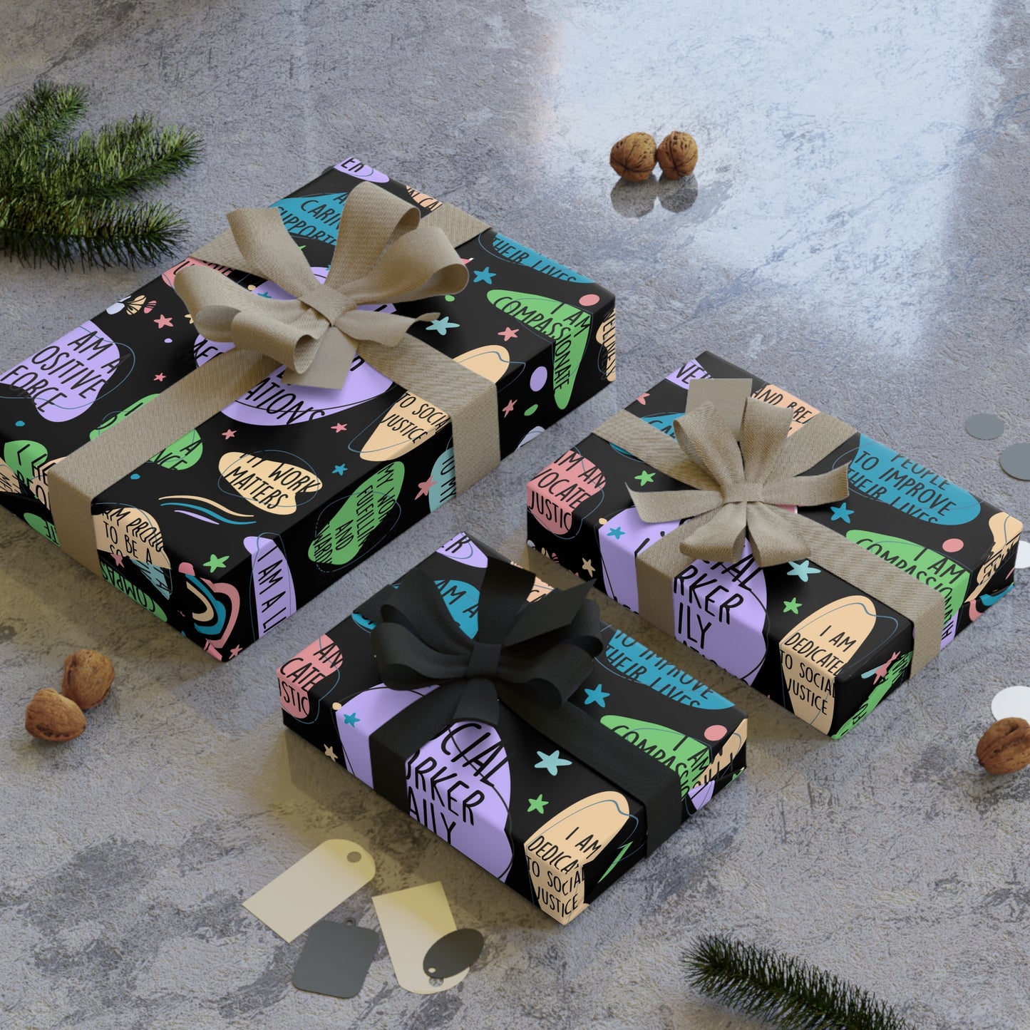 Christmas & Birthday Wrapping Paper Roll – Social Worker Appreciation Pattern (’Social Worker Daily Affirmation’)