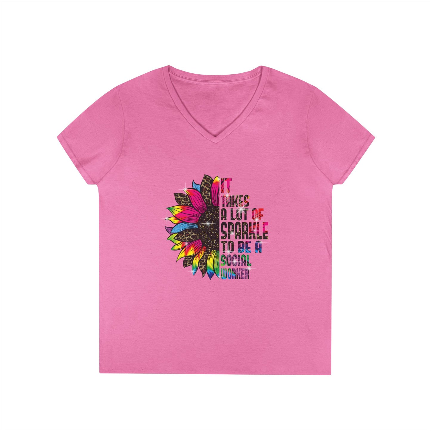 Social Worker V-Neck T-Shirt - "It Takes A Lot Of Sparkle To Be A Social Worker" Colorful Floral Design