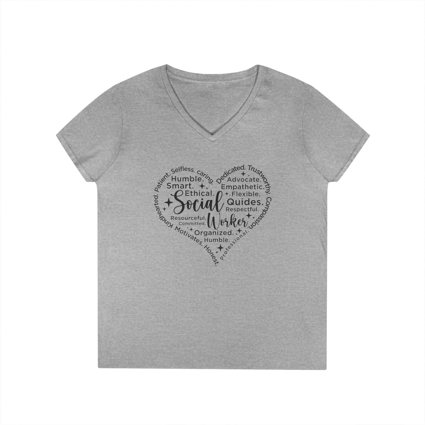 Social Worker Heart V-Neck Tee — Inspirational Word Cloud Shirt for Women