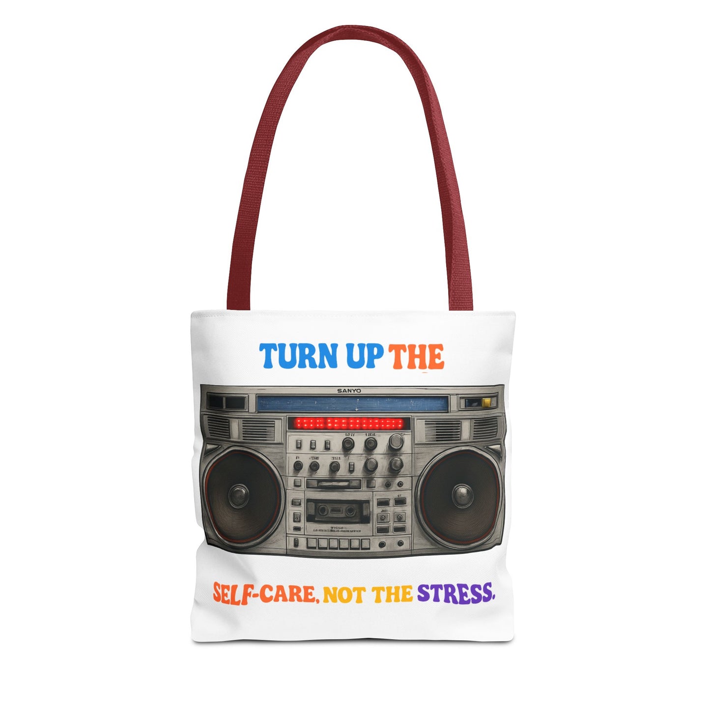 Turn Up the Self-Care Tote Bag — Retro Boombox 'Self-Care, Not the Stress' (Mental Health/Social Worker)