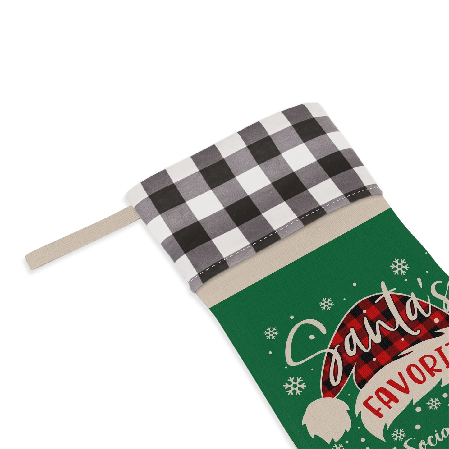 Green Buffalo Plaid Christmas Stocking – "Santa's Favorite School Social Worker"