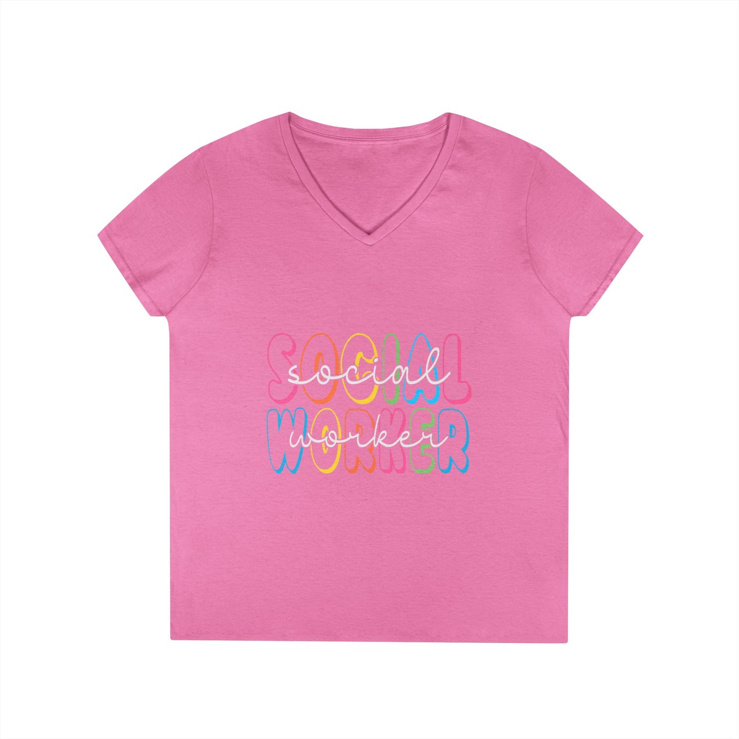 Social Worker V-Neck T-Shirt — Colorful Retro Script Women’s Tee