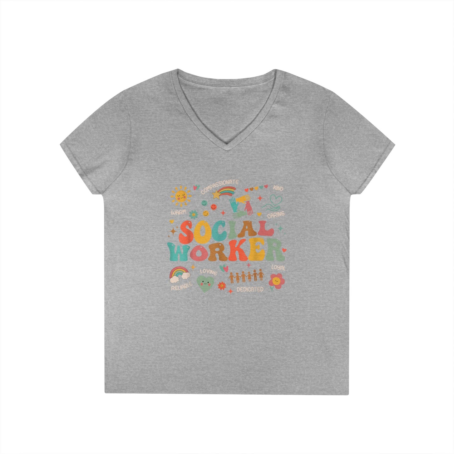 Ladies' V-Neck T-Shirt — Colorful 'October' Retro Fall Graphic Tee - Social Worker