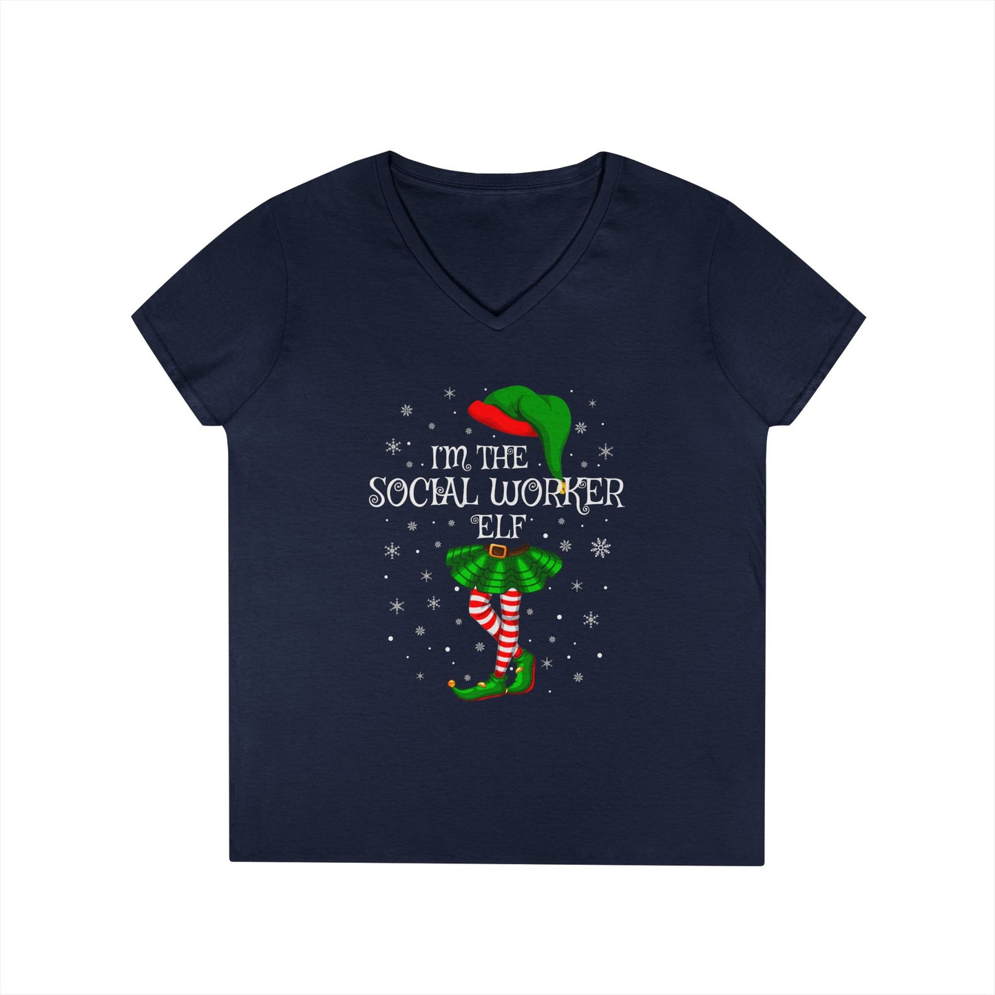 Social Worker Elf V-Neck T-Shirt — Christmas Holiday Tee for Social Workers