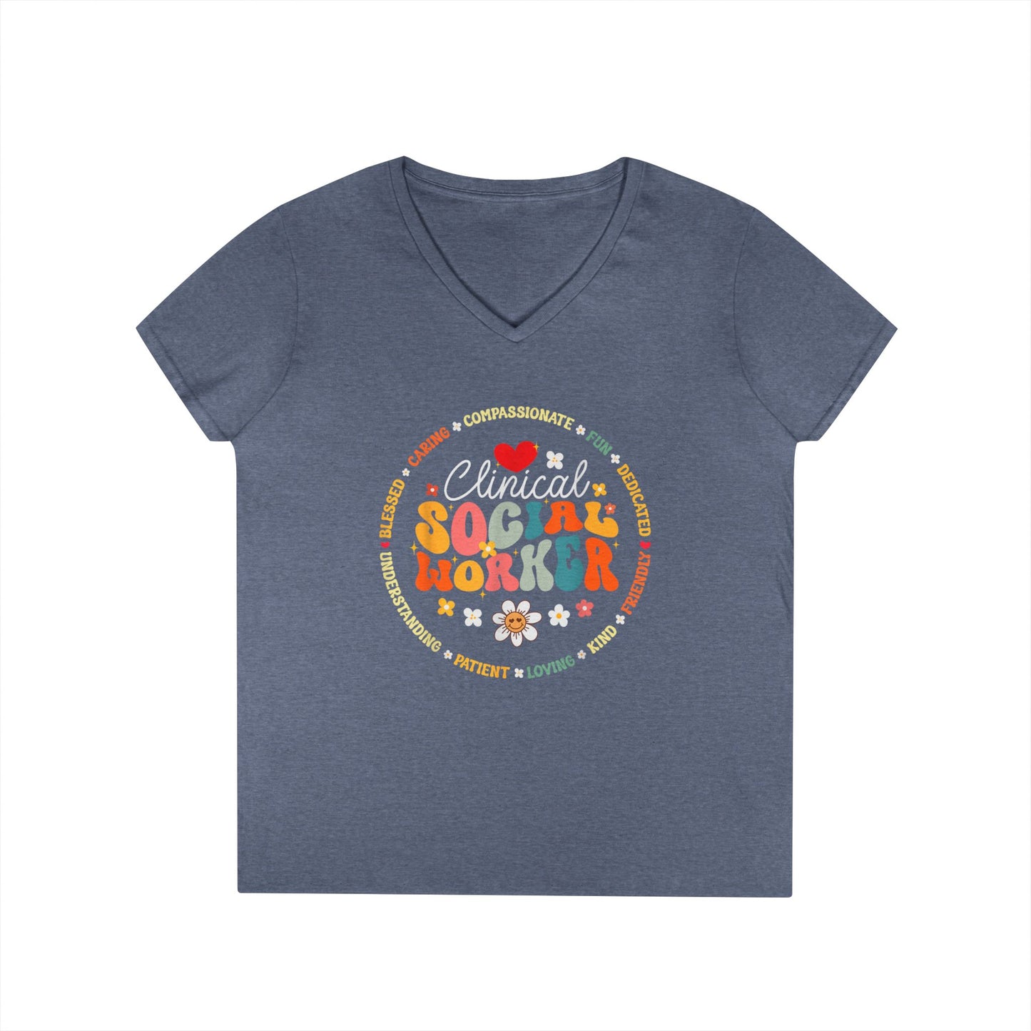 Clinical Social Worker V-Neck T-Shirt — Retro Floral Appreciation Tee