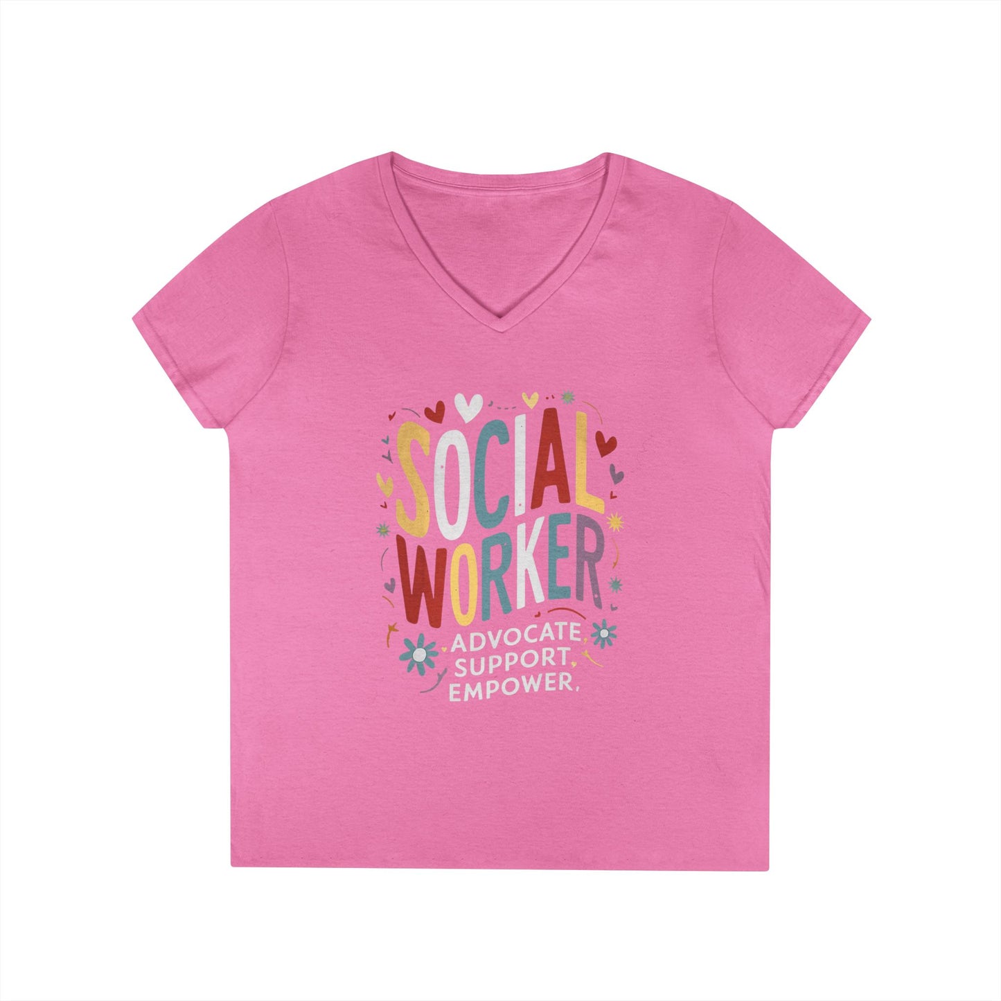 Social Worker V-Neck Tee — "Social Worker: Advocate. Support. Empower."