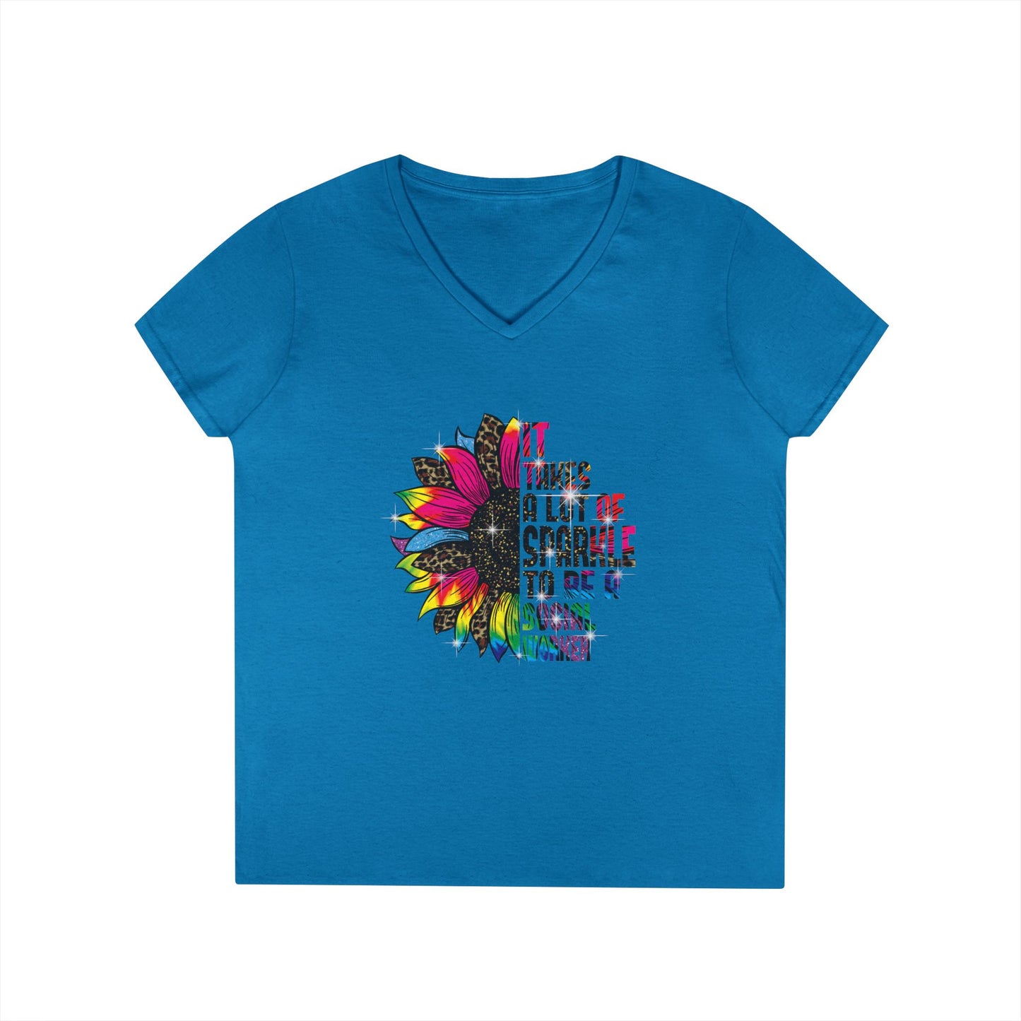 Social Worker V-Neck T-Shirt - "It Takes A Lot Of Sparkle To Be A Social Worker" Colorful Floral Design