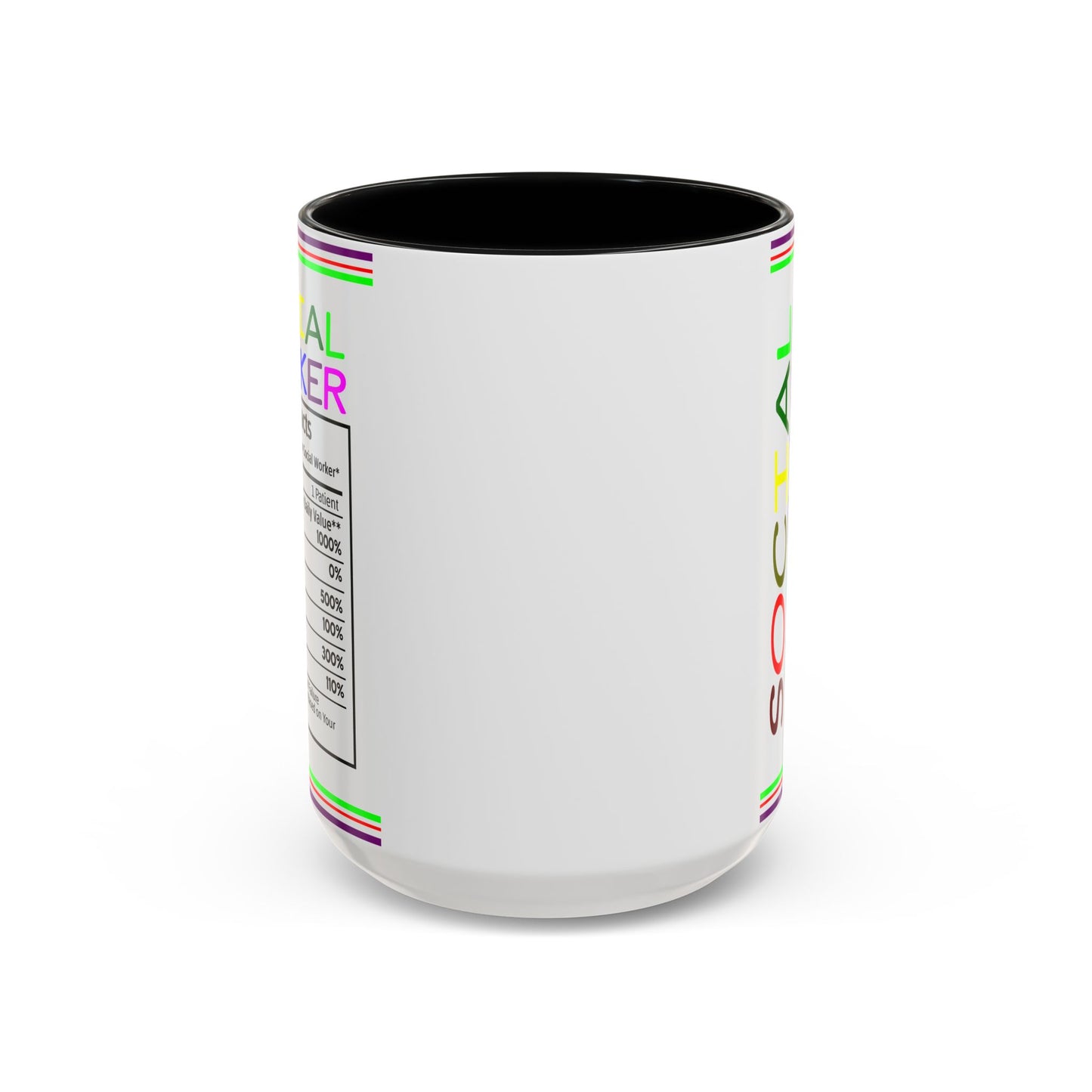Social Worker Coffee Mug — Colorful Accent Mug with ‘Social Worker Ingredients’ Text (15oz)