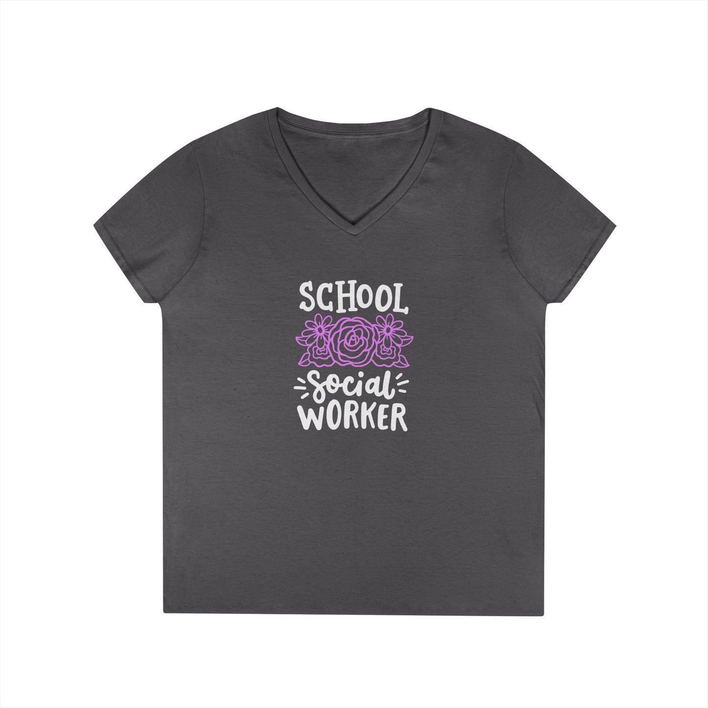School Social Worker Ladies' V-Neck T-Shirt — Pink Floral Appreciation Gift